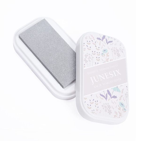 Metallic Pigment Ink Pad, Washable Finger Ink Pads, Shimmer Scrapbook Craft Ink Pads for Rubber Stamps, Card Making, Paper Wood Fabric, 3.7 x 2.1" (Silver)