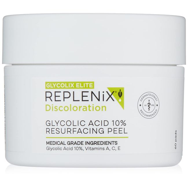 Replenix - Glycolix Elite Glycolic Acid Resurfacing Peel Pads - Medical Grade Brightening and Exfoliating Treatment, Travel Friendly Pads, 60 ct.