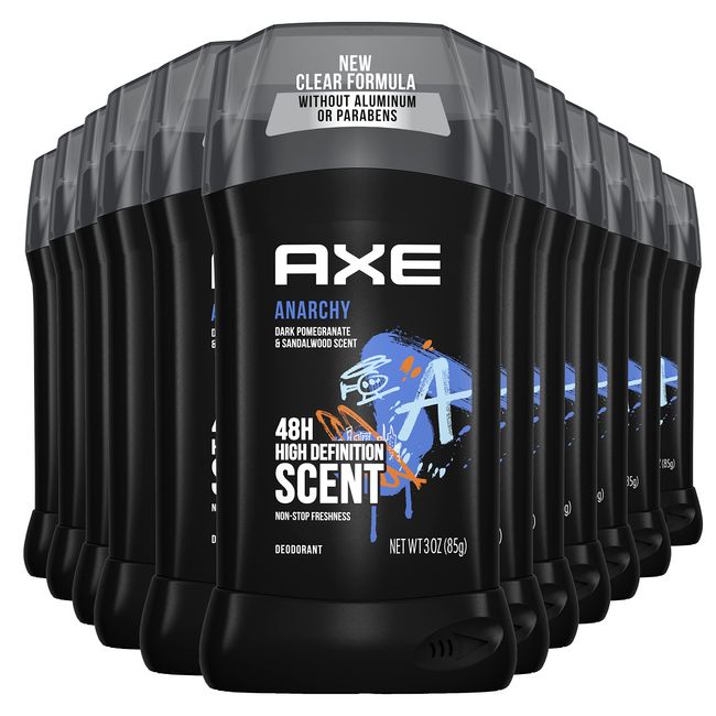 AXE Aluminum Free Deodorant Stick For Men Odor Protection For Long Lasting Freshness, Anarchy Dark Pomegranate & Sandalwood Men's Deodorant, Formulated Without Aluminum, 3 Ounce (Pack of 12)