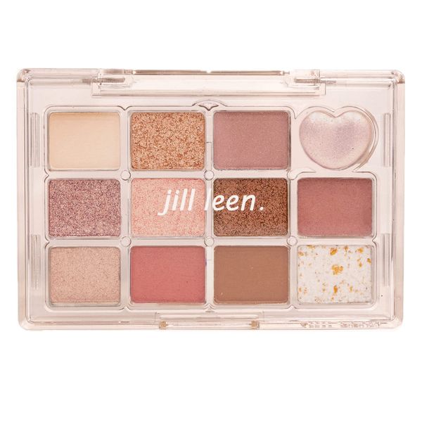 Jill Leen. HT02 Shining Mini Eyeshadow Palette, 12 Colors, Fine Glitter, High Color, High Adhesion, Compact