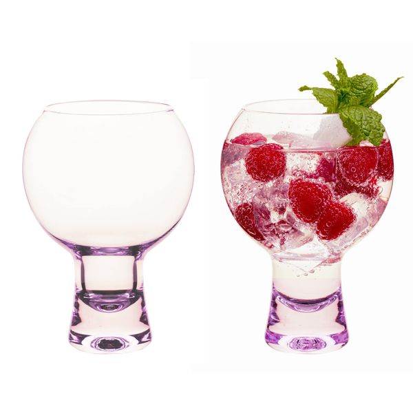 Wrenbury Unusual Gin Glasses Set of 2 - Short Stem Gin Bowl Glasses 540ml - Gin Goblet with Stylish Unique Fishbowl Design - Coloured Gin Cocktail Glasses Easy to Hold - Violet Gin Tint