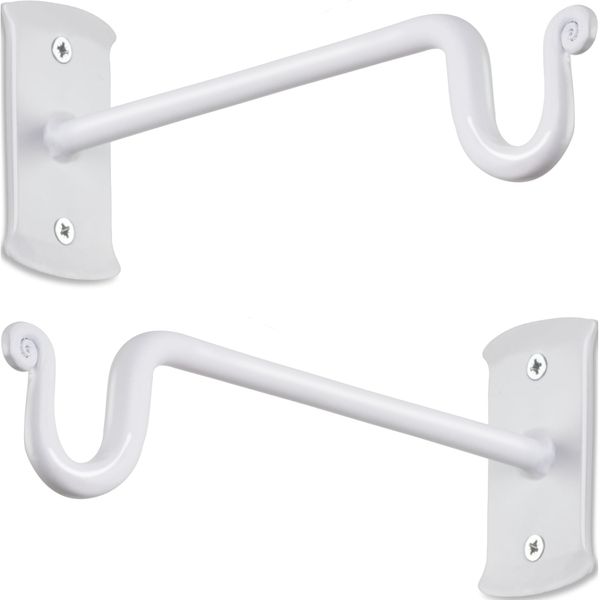 RTZEN White Plant Hanger Shepards Hook 7.5" - Heavy Duty Wrought Iron Wall Decor - Indoor Outdoor Shepherds Hook Hanging Bracket for Bird Feeders Lanterns Baskets & Wind Chimes - 2 Pack