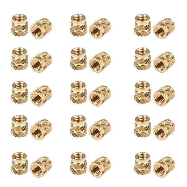 Stoooduo Insert Nuts 30pcs M3 Brass Nuts with Thread Knurling Brass Nuts for Female Threaded Inserts Brass Heat Set Inserts Embedded Nuts