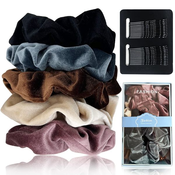 JUNVELY Velvet Scunchies for Hair Softer Have Good Elasticity Scrunchy Bobbles Hair Bands Hair Ties Hair Accessories for Women Girls Dark Color