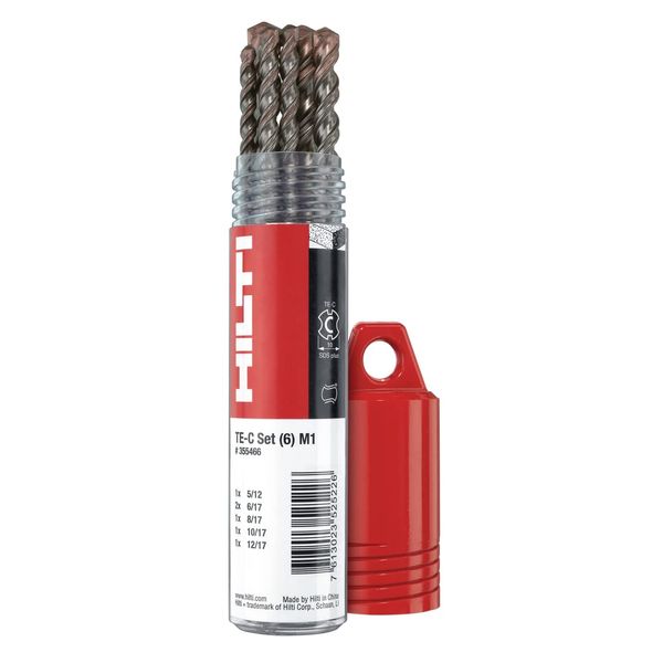 Hilti 2224211 6x Hammer Drill Bits TE-C, M1 SDS Plus Rotary Hammers Set, Diameters 5,6,8,10,12 mm