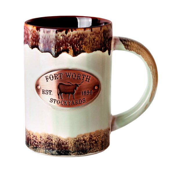 Americaware 15 oz Reactive Glaze Fort Worth Copper Medallion Mug