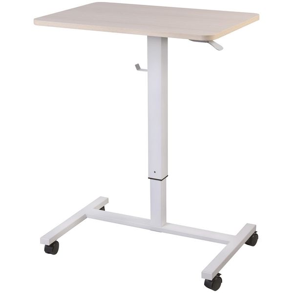 General Office Computer Desk: Hydraulic Height-Adjustable Lift Desk with Wheels, Wood Effect (Standing Table, Computer Desk, PC Table, Side Table)