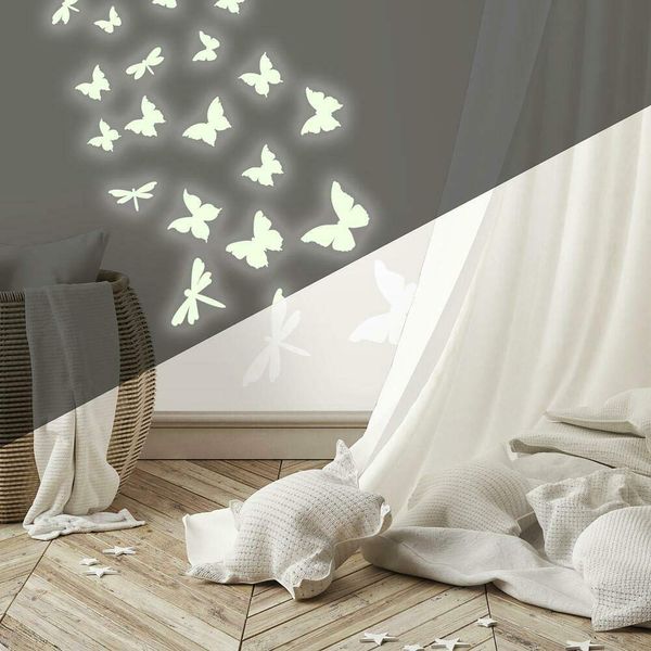 RoomMates RMK1706SCS Butterflies and Dragonflies Glow In The Dark Wall Decals , White