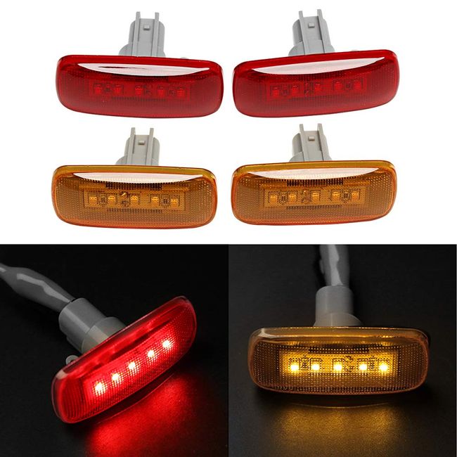 4PCS 5Led Colorful Lens Dual Cab Bed Fender LED Side Marker Lights For 2010-2017 Dodge Ram 2500 3500 (2x Amber, 2x Red)