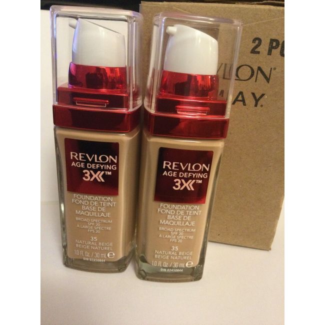 2 X Revlon Age Defying 3X Liquid Foundation Makeup SPF 20 #35 NATURAL BEIGE NEW