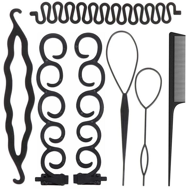 Haar Flechtwerkzeug, Packung mit 7 Haar-Styling-Tools, Knotenringe für Haarstyling, Flechten Tool DIY Haar-Accessoires Frauen Haar Twist Haarknoten mit Haarkamm