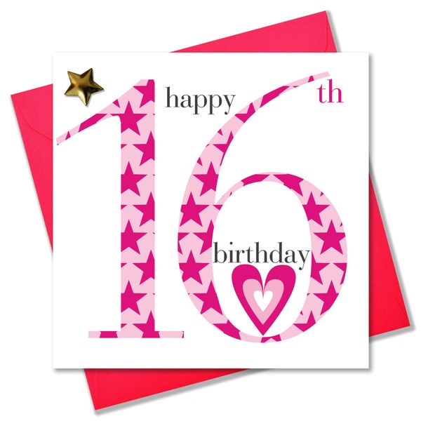 Claire Giles Ages Age 16 Girl Birthday Card, Pink, 150mm x 150mm