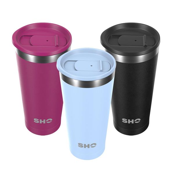 SHO Calix - Insulated Stainless Steel Coffee Cup, Travel Mug & Tumbler - Splash Proof - 500ml - 6 Hours Hot & 12 Hours Cold - Reusable, BPA Free, Thermal Vacuum Flask (Pastel Blue, 500ml)