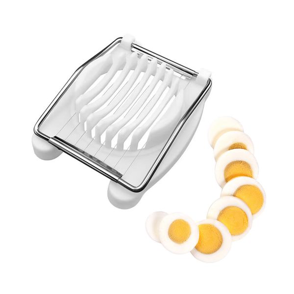 Coollooda Egg Slicer, Egg Slicer, Simple Stainless Steel Crossing Mesh, Boiled Eggs, Quail Eggs, Fruit, Tofu, Ham, Multi-functional Cutter, 8 Divided Slices, For Home and Commercial Use, White