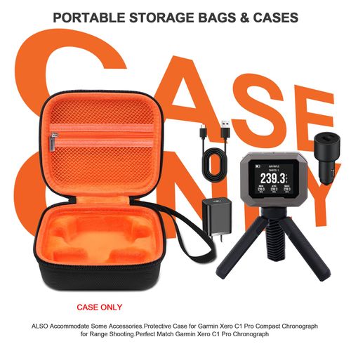 BliFulde Carrying Case for Garmin Xero C1 Pro Chronograph Ballistic Range Shooting, Custom-Insert Storage Holder with Mesh Pocket for USB Cable, Charging Adapter (Orange)
