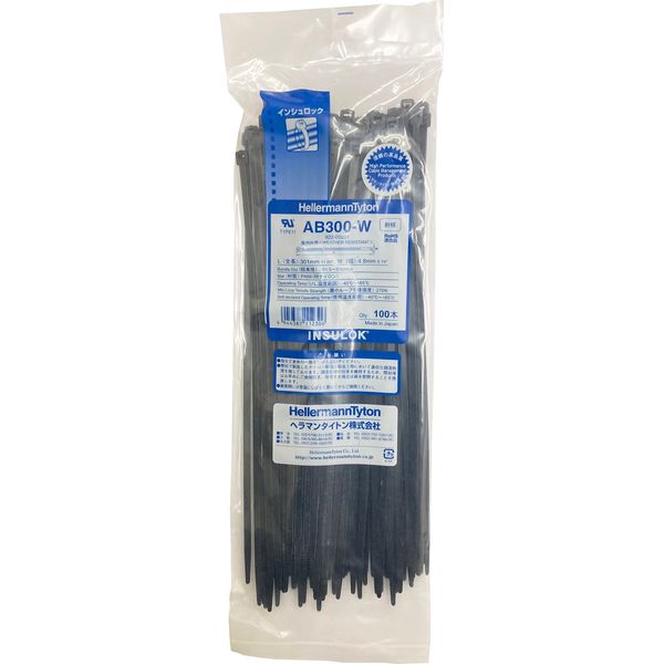 HellermannTyton AB300-W 100 Pack of 100 HellermannTyton Cable Ties - Weatherproof Indoor and Outdoor Grade Black