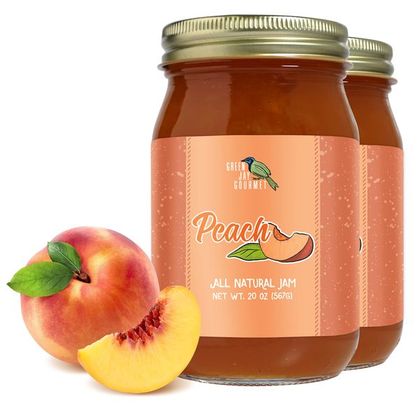 Green Jay Gourmet Peach Jam - All-Natural Fruit Jam with Peaches & Lemon Juice - Vegan, Gluten-free Jam - Contains No Preservatives or Corn Syrup - Made in USA - 2 x 20 Ounces