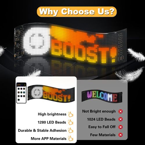 Programmable LED Sign for Car -14''x4'' Flexible USB 5V Digital Sign [Upgraded 20x64 LED beads], APP Control Scrolling LED Display with Pre-made Animations, DIY Graffiti for Store Car Bar