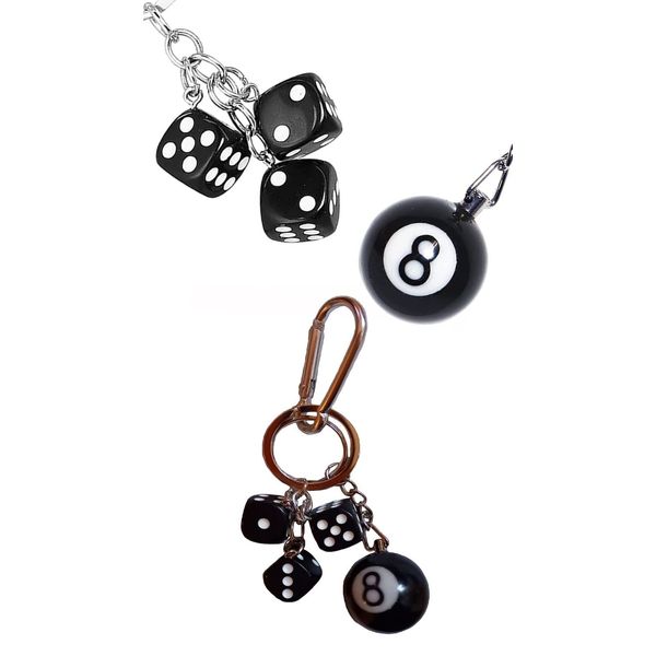 [em/em] Street Billiard 8 Ball & Dice Keychain Black American Miscellaneous Goods Vintage, Black