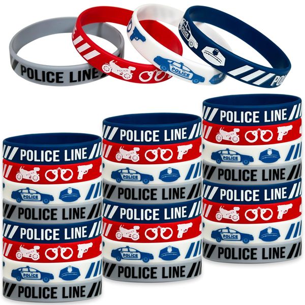 FSHANEE 24Pcs Police Rubber Bracelets Police Party Favors Police Birthday Party Supplies Silicone Wristbands Police Themed Baby-shower Party Gift Bag Fillers Goodie Bag Stuff