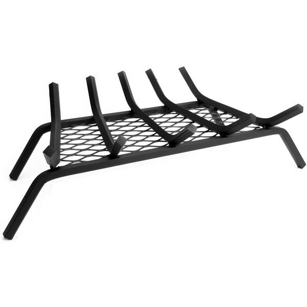 24-Inch Solid Steel Fireplace Grate with Ember Retainer, Black