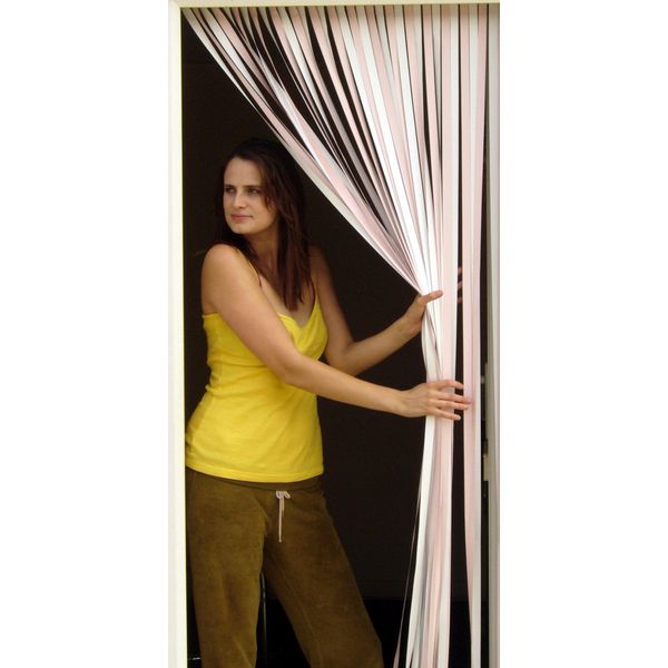 Tube panel as door curtain, fly and muck protection, door panel, pink and white, complete with self-adhesive hooks for UPVC plastic frames