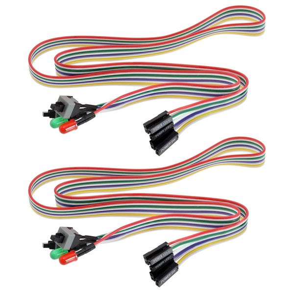 EMSea 2PCS PC Power Switch Button Cable Desktop Computer Case Motherboard On/Off/Reset/HDD Switch Cord Front Bezel Wire with Red Green LED Indicator Light