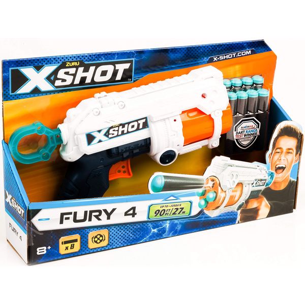 XShot Excel Fury 4 Foam Dart Blaster (8 Darts) by ZURU, Multicolor