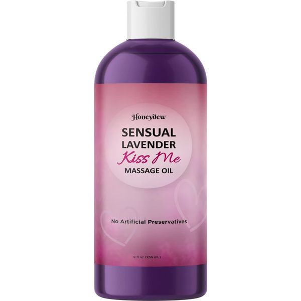 Tempting Lavender Massage Oil for Couples - Aromatherapy Sensual Massage Oil for Date Night with Lavender Essential Oil and Sweet Almond Oil - Vegan Non Staining Non Greasy Smooth Gliding Formula