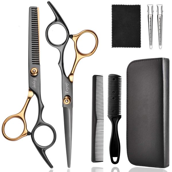 Hair Cutting Scissors Kit, Fcysy Professional Barber Shears Set with Hair Scissors Thinning Shears, Tijeras Para Cortar Cabello Haircutting Sheers Hair Cut Blending Salon Scissor for Men Women Pet