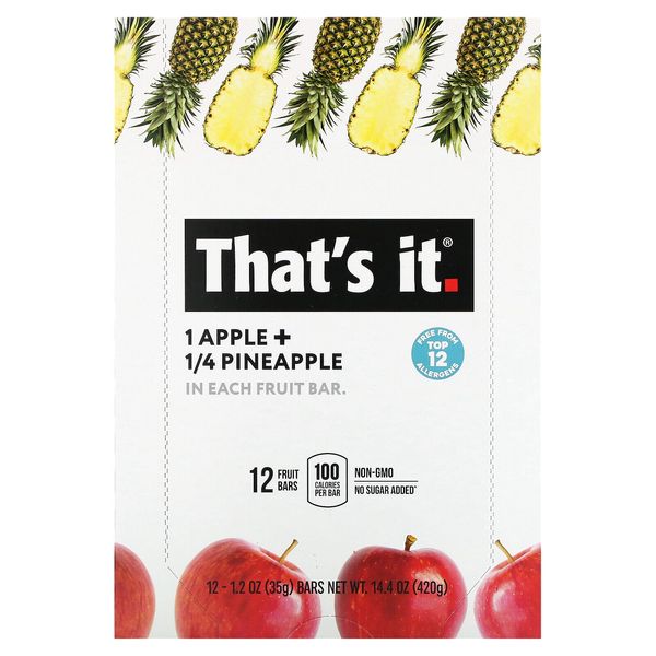 Fruit Bar, Apple + Pineapple, 12 Bars, 1.2 oz (35 g) Each