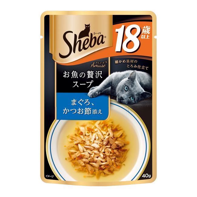 Sheba Cat Food, Amuse, Luxury Fish Soup, For Ages 18 and Up, Tuna, Bonito Flakes, For Elderly Cats, 1.4 oz (40 g) x 12 Packs (Bulk Purchase)