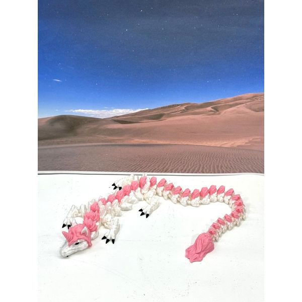 Unicorn Dragon, 12" 3D Printed Articulated White and Pink Unicorn Dragon, Fidget ADHD/Autism Toy, Executive Desk Toy D061-DR