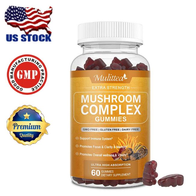 Mushroom Complex Gummies Lions Mane, Reishi ,Shitake, Chaga, Cordyceps Maitake