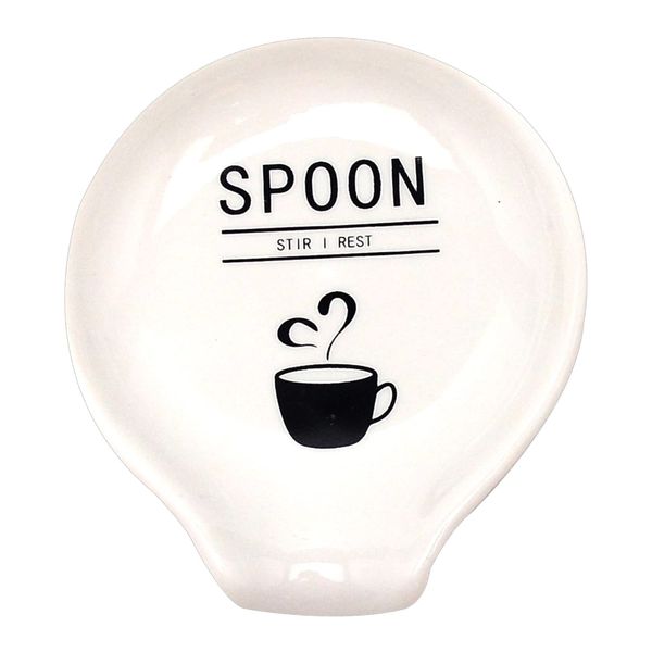 GORGECRAFT Coffee Spoon Holder Stir I Rest Mini Ceramic Spoons Rests Creamy White Porcelain Flat Round Funny Word Pattern Holders for Tea Cafe Bar Women Men Gifts Station Decor Accessories