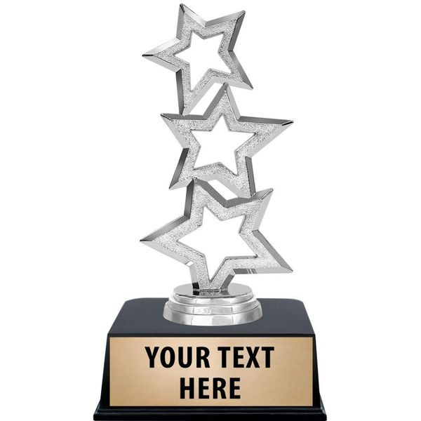 Crown Awards Three Star Silver Trophy Three Star Silver Custom Trophy with Engraving On Contemporary Base