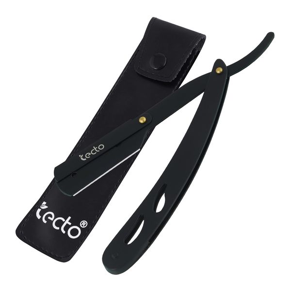 Tecto Straight Cut Throat Razor, Premium Quality Straight Edge Razor Matte Black for Moustache & Beard Shaving Razor, Light Weight Single Blade Razor, Professional Barber Razor, Travel Pouch Included