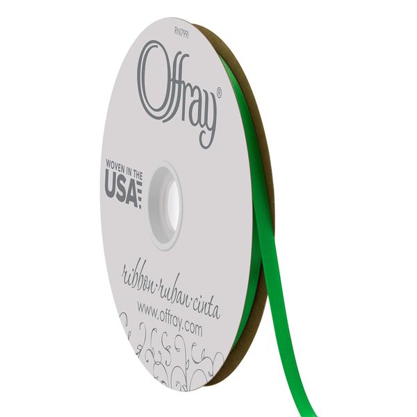 Offray 1/4" Wide Double Face Satin Ribbon, 100 Yards, Emerald Green