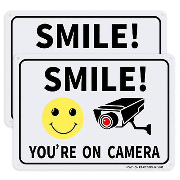 2 Pack Smile You'Re on Camera, Video Surveillance Sign, 10"X7" Rust Free Aluminu