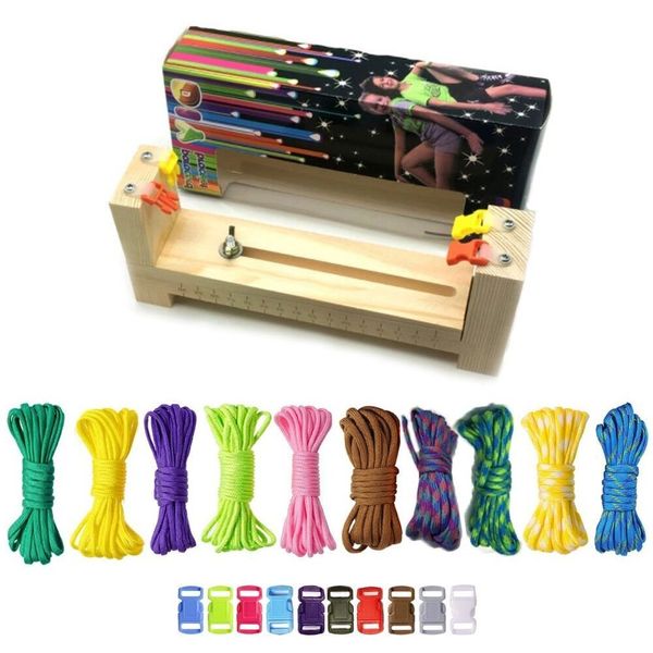 Jig Bracelet Maker Set-10 Side Release Plastic Buckles And 10 Parachute Cords,Wristband Maker,Paracord Braiding Solid Wood Knit Weaving DIY Manual Braiding Kit