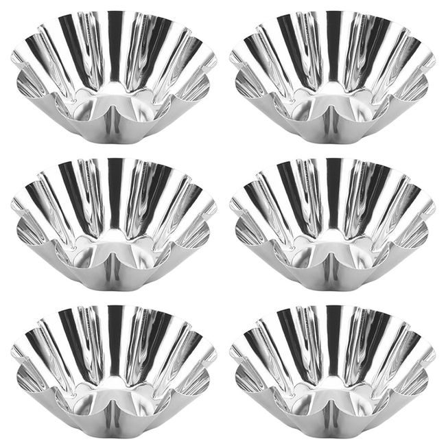 Set of 6 Tart Molds, Mini Egg Tart Molds, Stainless Steel Reusable 6.3cm Diameter Flower Shape Non-Adhesive Heat Resistant Oilproof Cupcake Muffin Mould Baking Cups Baking Tools DIY Pastry Supplies