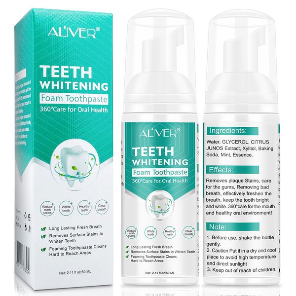 Whitening Toothpaste (2 Pack) - Foam Toothpaste for Sensitive Teeth, Anti-Caries Deep Cleaning with Fluoride