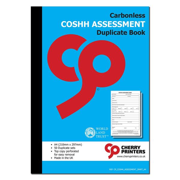 Cherry Carbonless COSHH Assessment NCR Duplicate Book A4 50 Sets