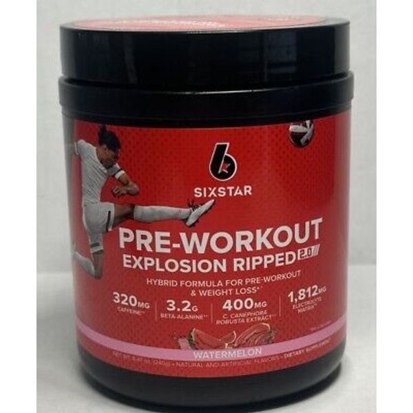 Six Star Pre-Workout Explosion Ripped 2.0 Powder- Watermelon- 8.47 Oz 02/2025