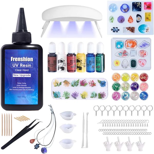 UV Resin Kit with Light,126Pcs Resin Jewelry Making Kit with 100g Low Viscosity Hard Faster Cure UV Resin, Color Pigment, Resin Accessories, UV Resin Starter Kit for Jewelry Earrings Necklace Bracelet