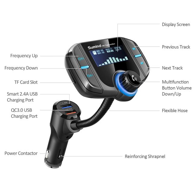 Bluetooth Fm Transmitter For Car, Qc3.0 & 7 Colors Led Backlit Car Bluetooth  Adapter Music Player Hands Free Car Kit With Sd Card Slot, Supports Usb