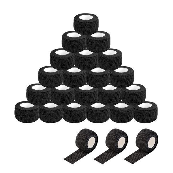 EZ Tattoo Grip Tape - 24 Stück (2.5cm x 4.5m) Selbstklebende Bandage für die Schwellung von Handgelenk und Knöchelverstauchung, Einweg-Rolle Tattoo Grip Tube Tape für Tattoo-Maschine (Black)