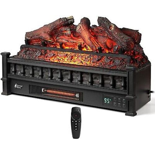 TURBRO Eternal Flame 26-Inch Infrared Quartz Electric Fireplace Log Heater, Real
