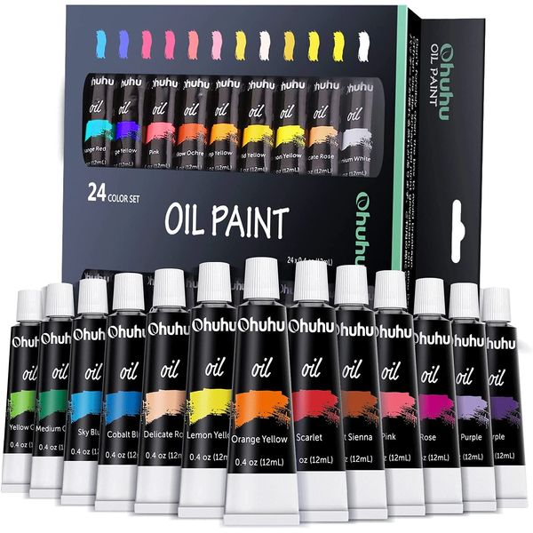 Ölfarben Set, Ohuhu 24 Farben 12ml/Röhrchen Ölfarben Starterset auf Leinwand und Malerei Ungiftig Künstlerqualität Oil Painting für Künstler Anfänger Erwachsene Kunst Malen Lieferungen