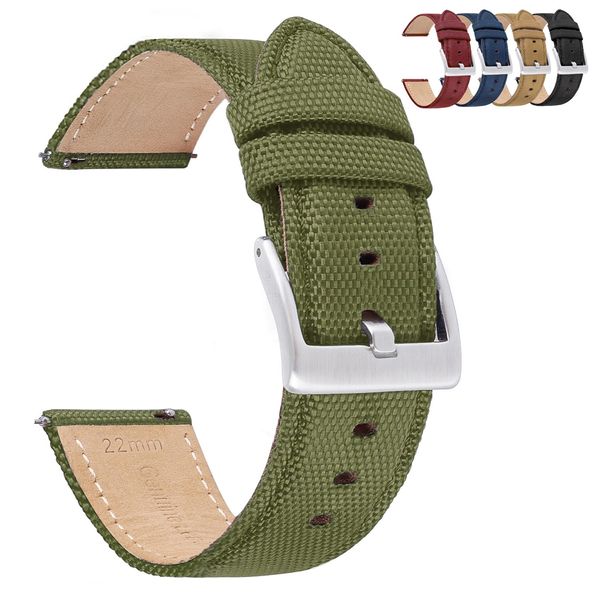 Spolife Watch Straps Fabric Watch Straps for Men Women. Nylon Fabric Top and Water Resistant Leather Lining Watch Strap with Stainless Buckle. Quick Release Watch Strap